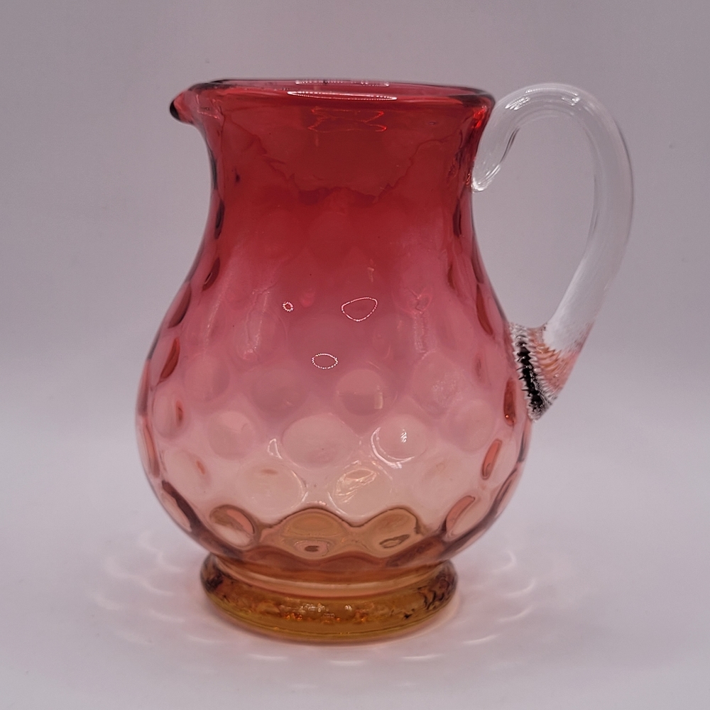 Vtg Cranberry Amberina Victorian Optic Hand Blown Coin Dot Creamer Vase Pitcher - Picture 2 of 10